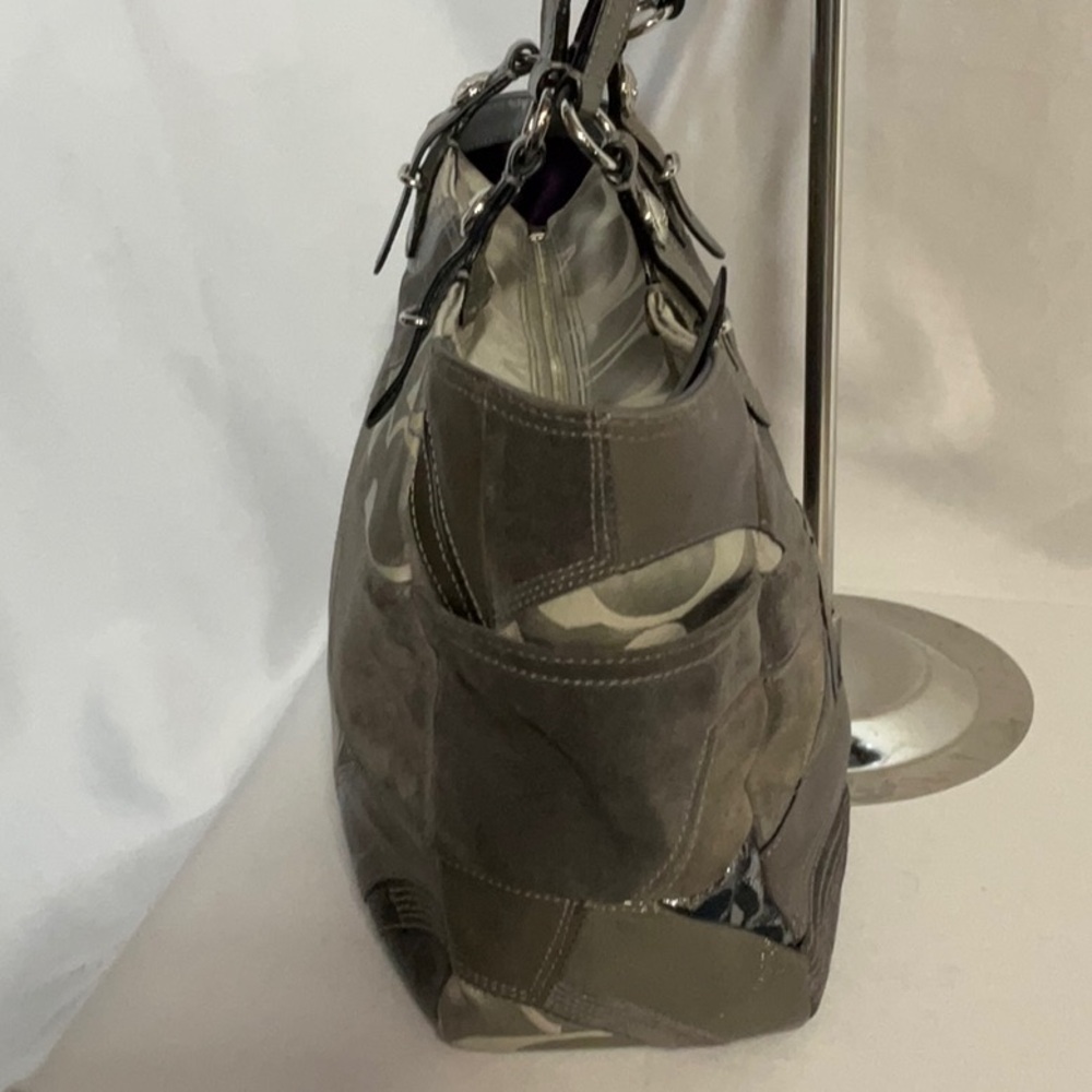 Coach F15459 Ocelot Tote Taupe Neutral Tones Patchwork Leather Suede Jaquard Bag - Picture 9 of 15